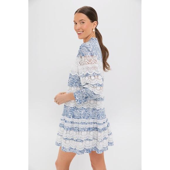 HYACINTH HOUSE Lace Trim Blue Etched Floral Emmie Mini Dress Size M NWT - Picture 5 of 8